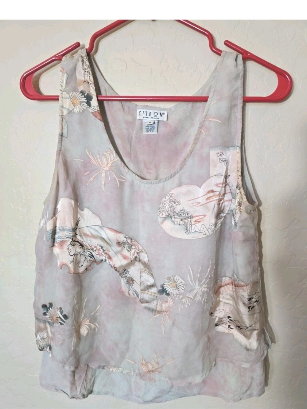 Citron Pastel Floral Silk Blend Camisole - Pink & Cream Size M